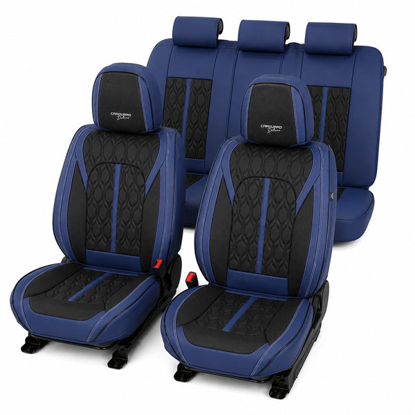 Huse auto Deluxe albastru închis și negru - set complet