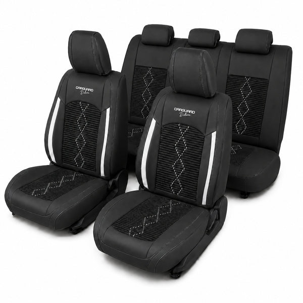 Huse auto Deluxe negru și alb - set complet