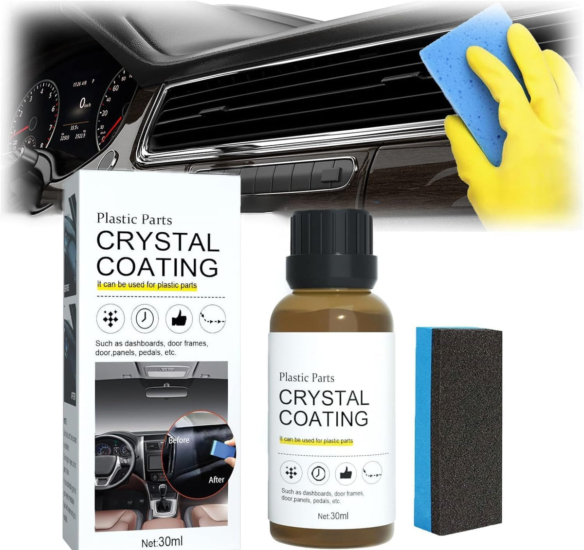 Set 2x Solutie ceramica plastic auto, Crystal Coating 30ml - imagine 4