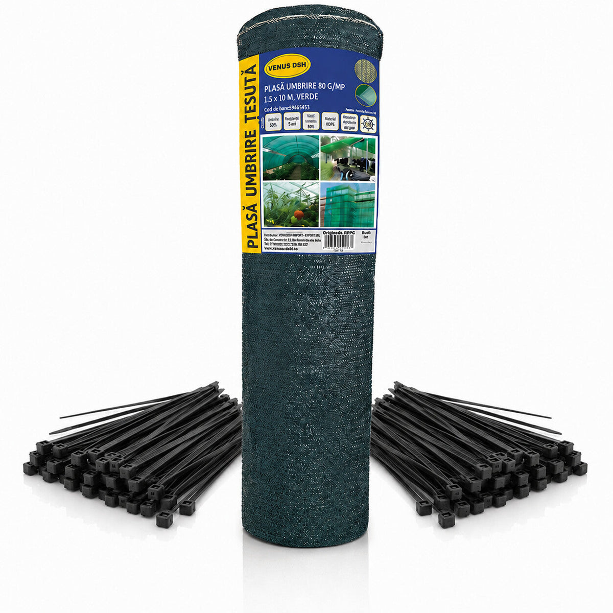 Plasa de umbrire 1,5x10m, 80g/mp, cu accesorii