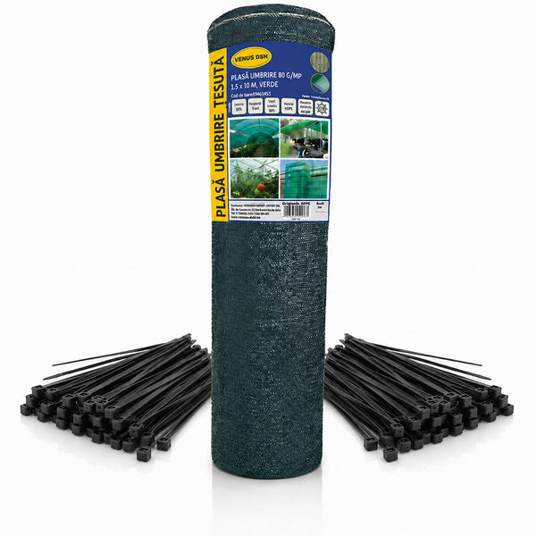 Plasa de umbrire 1,5x10m, 80g/mp, cu accesorii