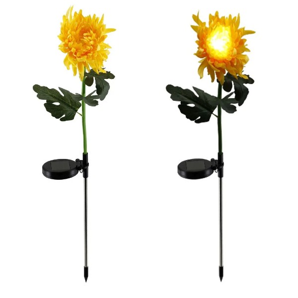 Set 2 lampi solare gradina model crizantema cu led, galben