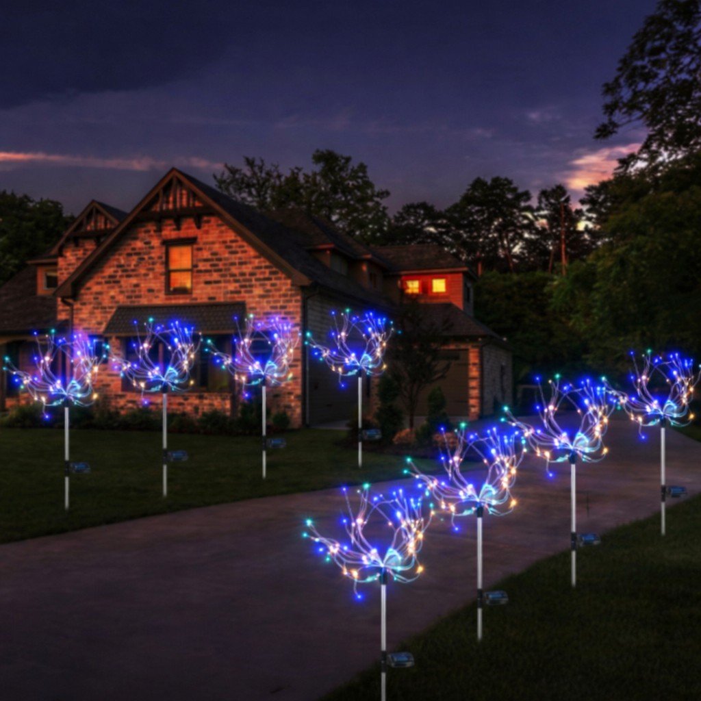 Set 2 lampi solare LED artificii din cupru, 110 leduri, IP65 - imagine 4