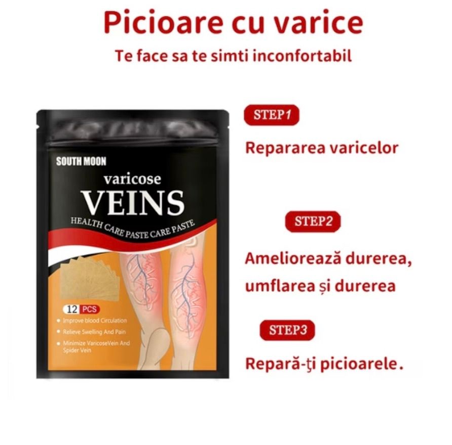 Pachet 5x 12 Plasturi pentru varice, amelioreaza durerea, reduce inflamatia si stimuleaza