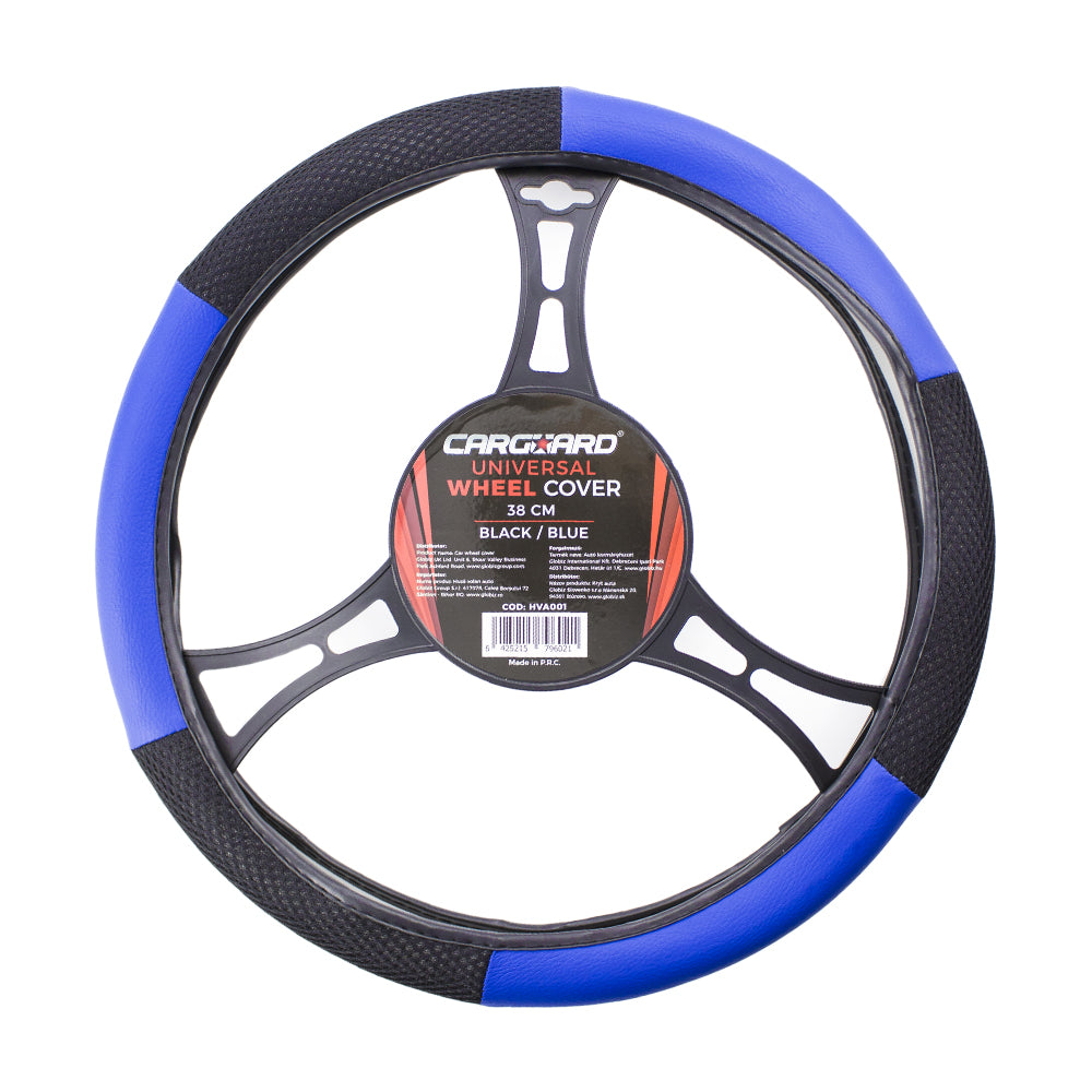 Husa volan auto 38 cm negru si albastru
