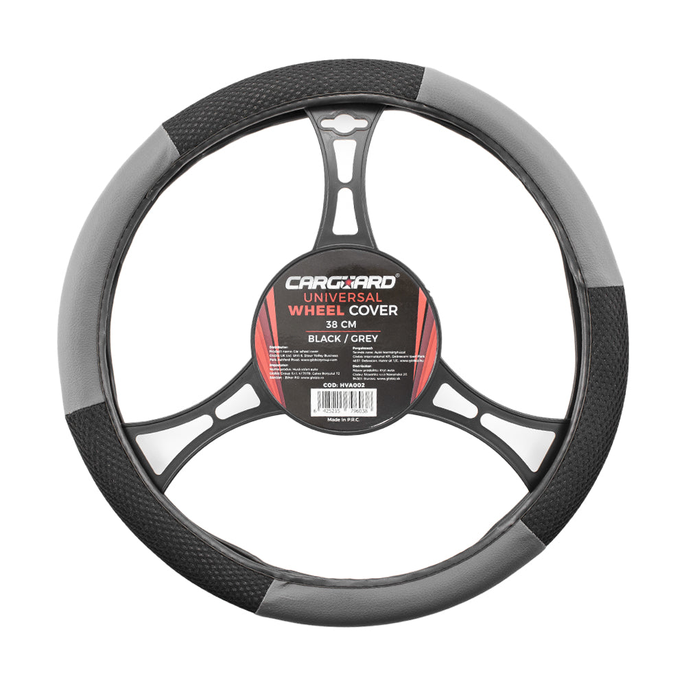 Husa volan auto 38 cm negru si gri