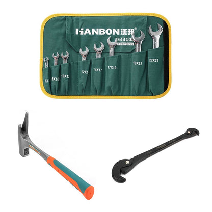 Set scule de mână Hanbon: 8 chei fixe, ciocan și cheie universală