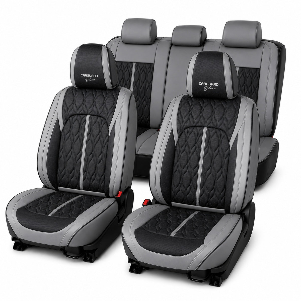 Huse auto Deluxe piele ecologica perforata gri si negru - set complet