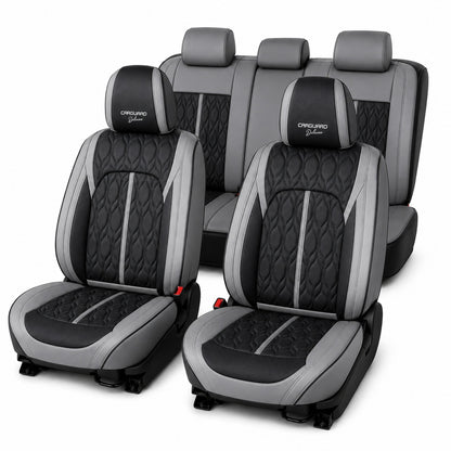 Huse auto Deluxe piele ecologica perforata gri si negru - set complet