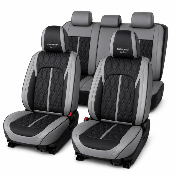 Huse auto Deluxe piele ecologica perforata gri si negru - set complet