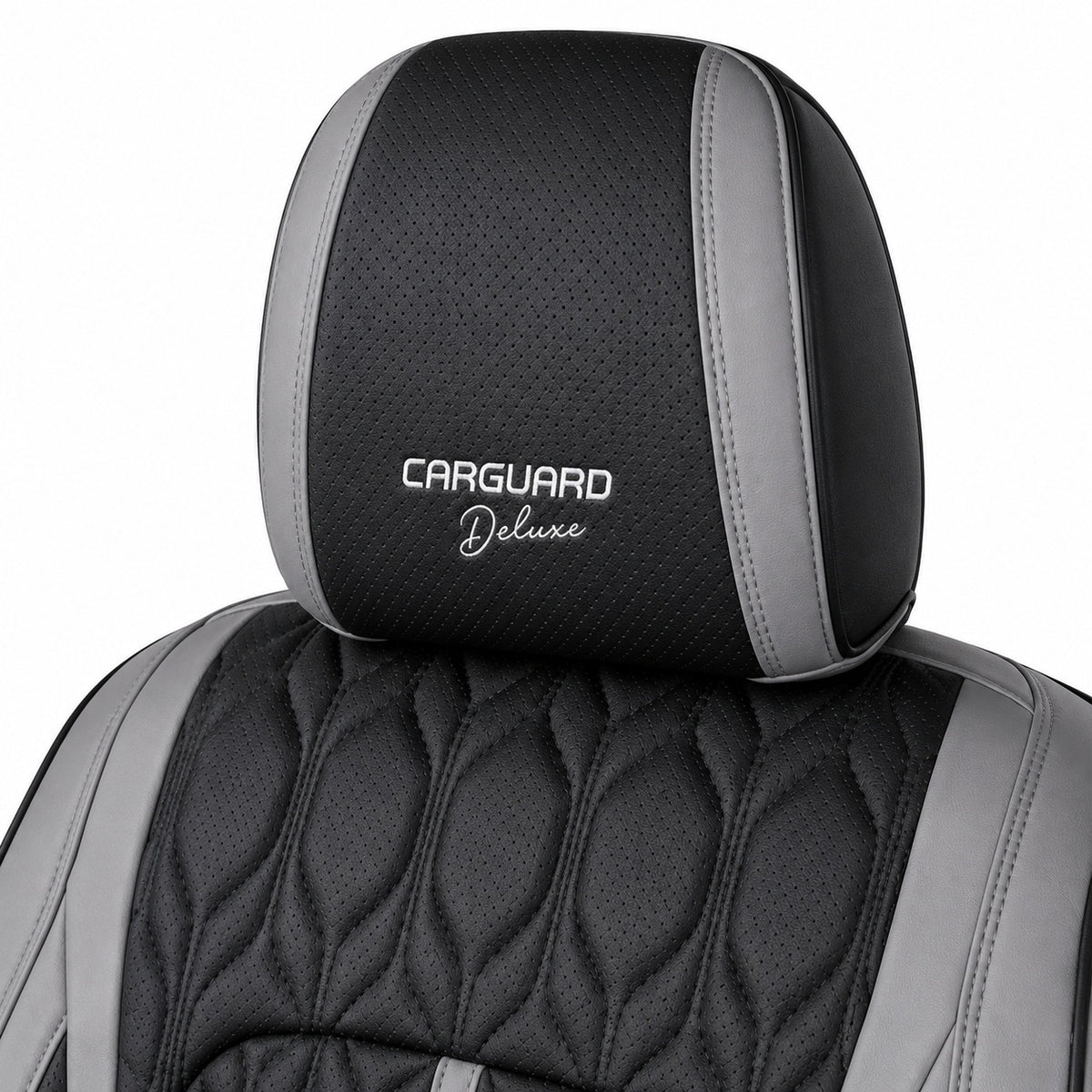 Huse Deluxe gri-negru - detaliu piele ecologica perforata