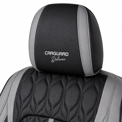 Huse Deluxe gri-negru - detaliu piele ecologica perforata
