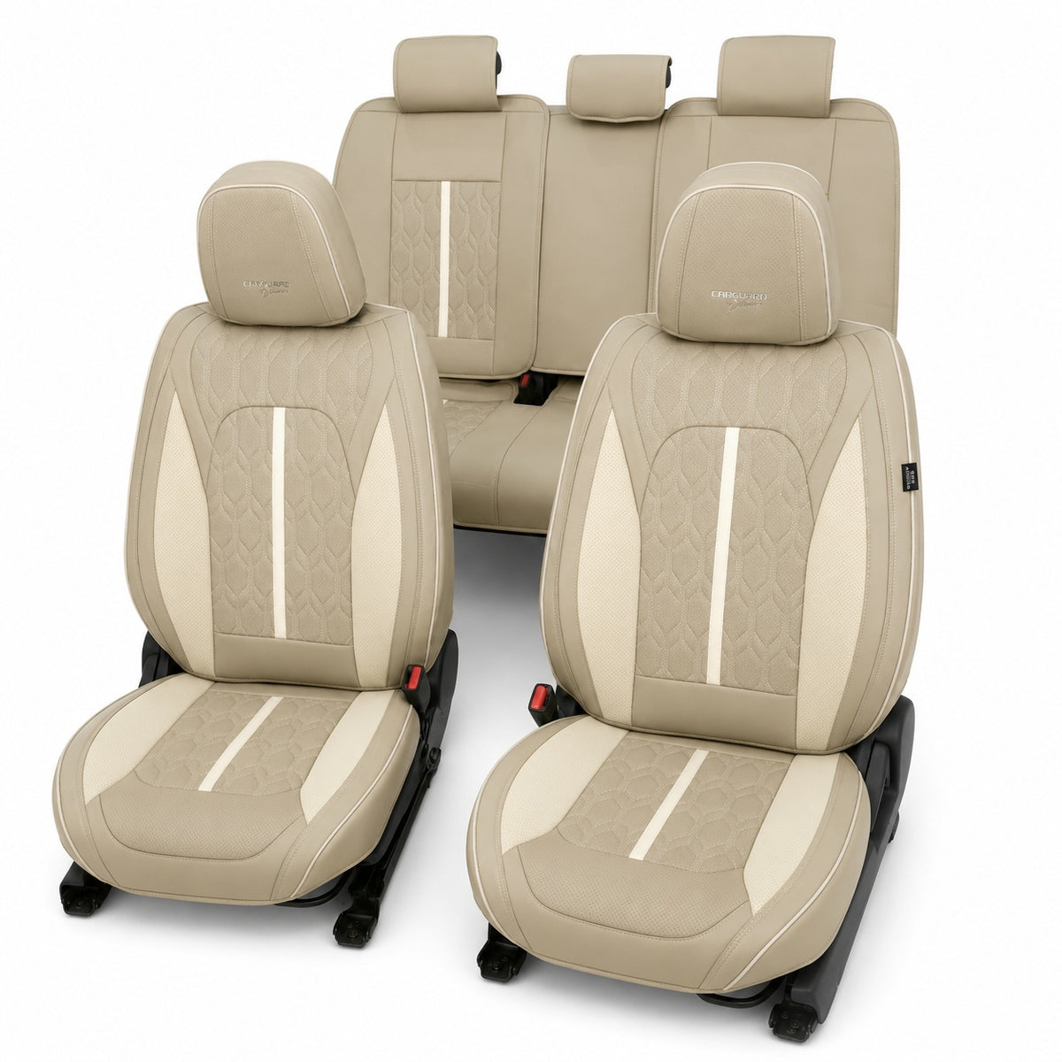 Huse auto Deluxe maro deschis și crem - set complet