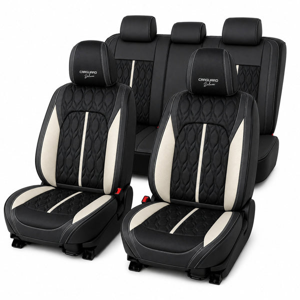 Huse auto Deluxe negru și alb - set complet