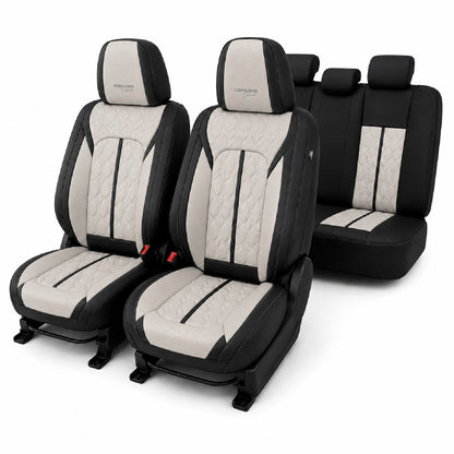 Huse auto Deluxe negru și crem - set complet