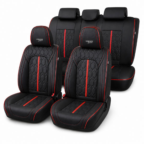 Huse auto Deluxe negru și roșu - set complet