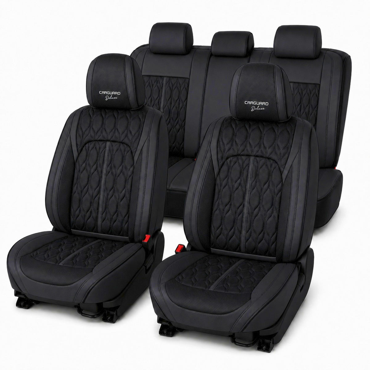 Huse auto Deluxe piele ecologica perforata negru - set complet