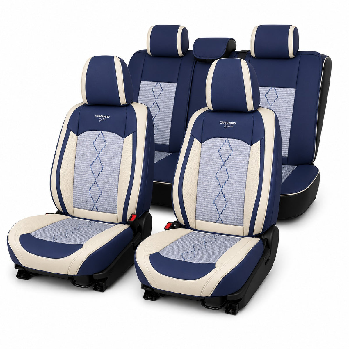 Huse auto Deluxe albastru și alb - set complet