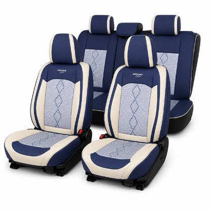 Huse auto Deluxe albastru și alb - set complet
