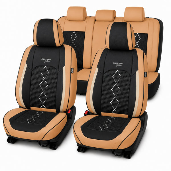 Huse auto Deluxe maro caramel - set complet