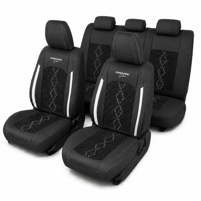 Huse auto Deluxe negru și alb - set complet