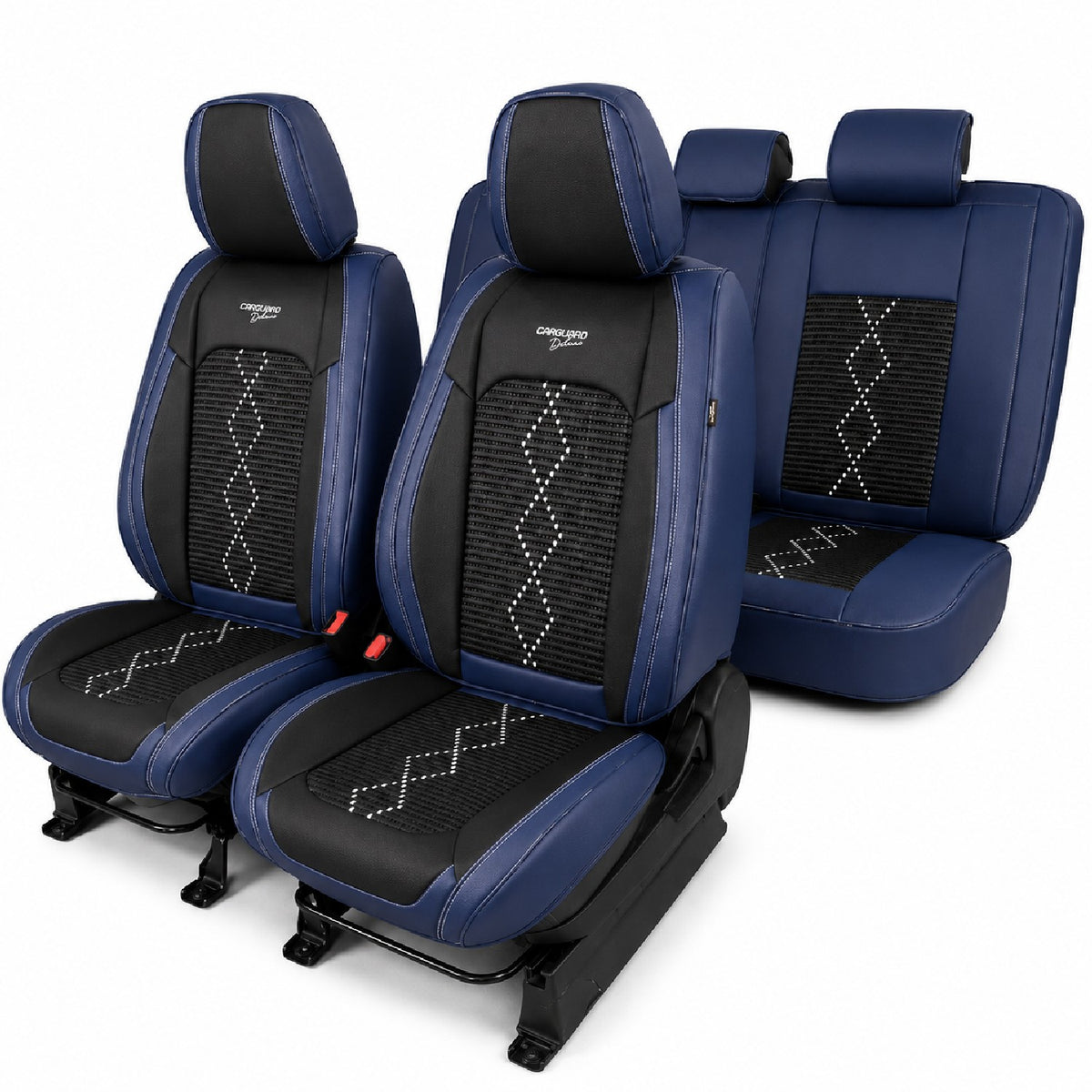 Huse auto Deluxe negru și albastru închis - set complet