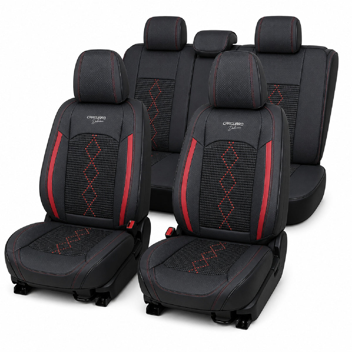 Huse auto Deluxe negru și roșu închis - set complet