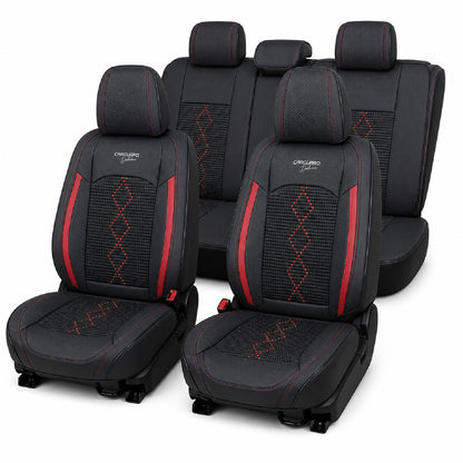 Huse auto Deluxe negru și roșu închis - set complet