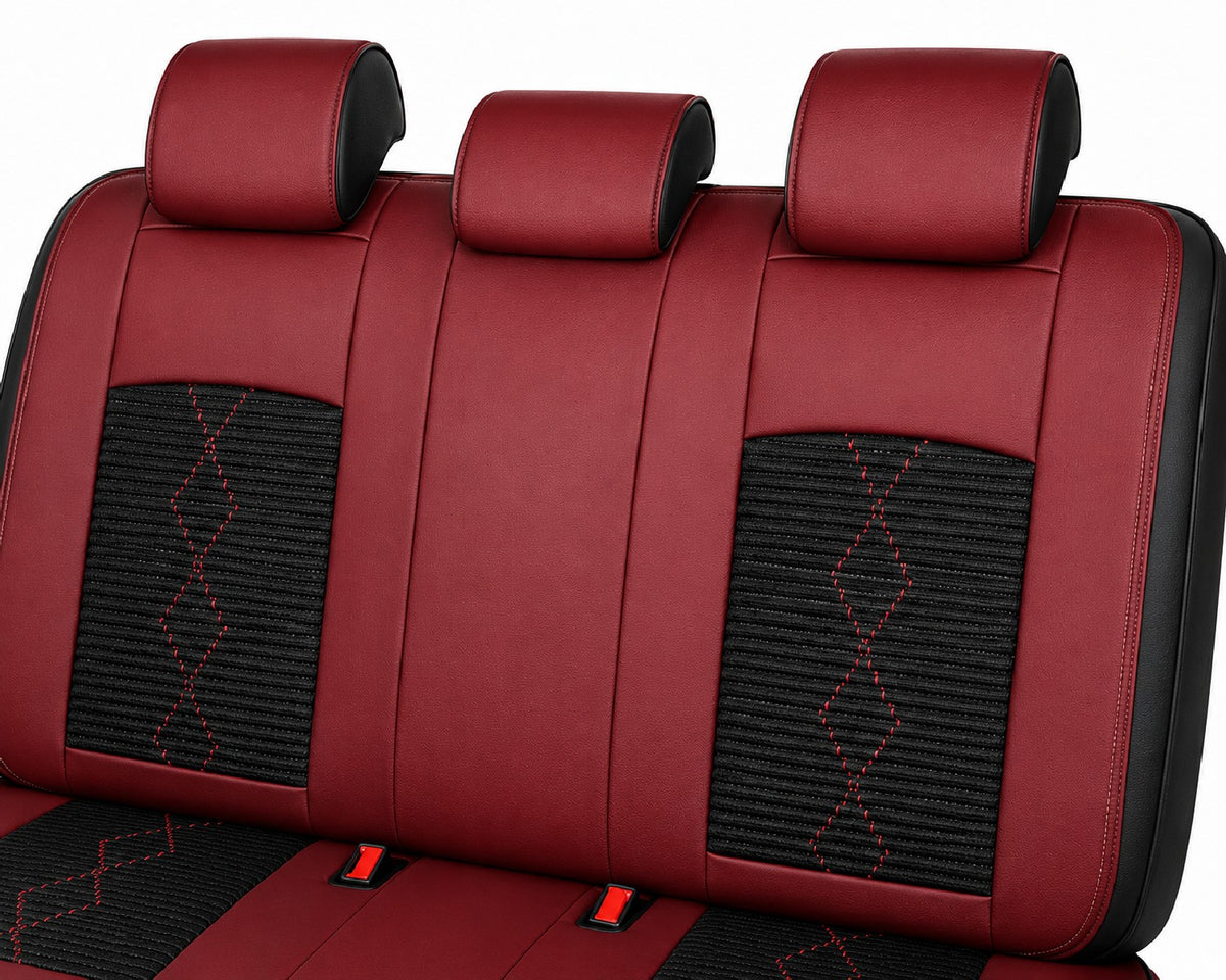 Huse auto Deluxe roșu închis și negru - imagine 5