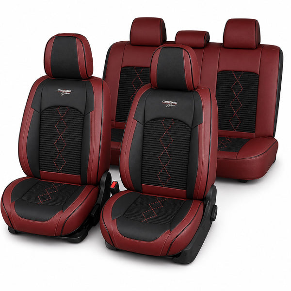 Huse auto Deluxe roșu închis și negru - set complet